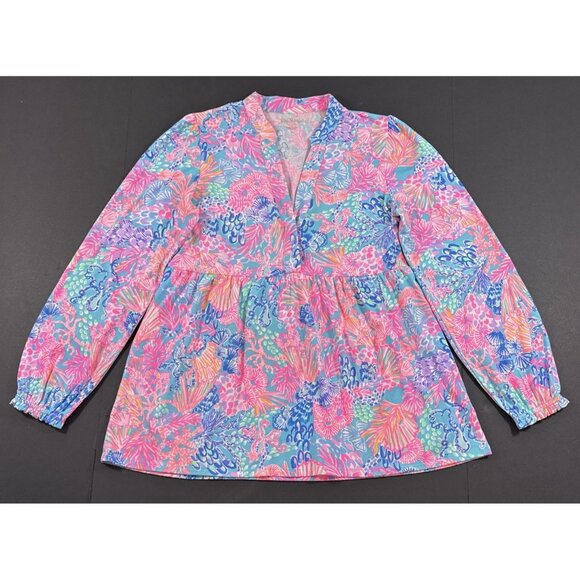 Lilly Pulitzer Winona Knit Tunic Top Shirt Splendor In The Sand Print Size S - Picture 1 of 10